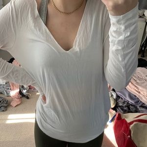 White long sleeve with a v-neck